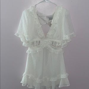 white ruffle cutout dress